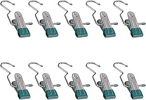 Boot Hangers for Closet, Laundry Hooks with Clips, Boot Hanging Hold Clip, Space Saving Portable Travel, Clip Hangers for Pants Hats Socks Gloves (10, Dark Green)