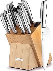 Zulay 12-Piece Stainless Steel Kitchen Knife Set with Built-in Sharpener – Ultra Sharp, Rust-Resistant Knives in Natural Wood Block