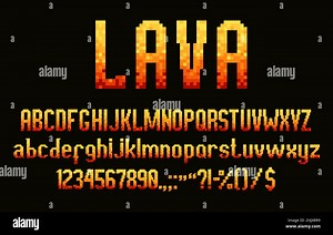 8 bit pixel font alphabet, retro pixel game type letters, digits and symbols. Vector arcade video or computer game typography typeface with hot red an Stock Vector Image & Art - Alamy