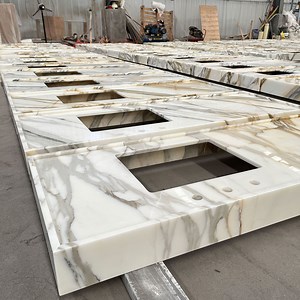 [Hot Item] Factory Custom Single Sink Marble Bathroom Vanity Set Bathroom Vanity Calacatta Gold Marble
