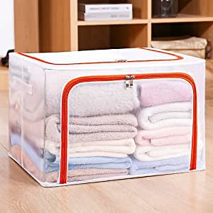 Amazon.com: BESTUNIHOM PVC Steel Frame Storage Box,Waterproof Transparent Window Storage Organizers for Clothing,Quilts,Kids toys, Books, Attic Storage Bins with Double-way Zippers, Orange 66L SNX-JWB01OR66 : Home & Kitchen