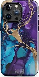 Aesthetic Phone Case Purple, Blue, Gold - Ultra Slim Marble Phone Case iPhone 15 Pro Max for Girls Women (Blue, Purple, Gold Marbled)
