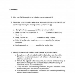 QUESTIONSGive your OWN example of an inductive causal argument... | Filo