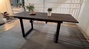 55''- 71'' Extendable Dining Room Table, Expandable Dining Table with Metal Leg, Modern Mid Century Large Table, for 2-6 Person, Black