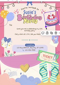 Editable Sweet 16 Pool Party Invitation | Cute & Colourful Canva Template | Instant Download Birthday Invite - Etsy Australia