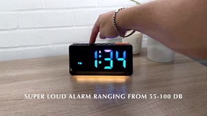 Super Loud Dual Alarm Clock with Ultrathin Bed Shaker, 99dB Loud Buzzer, Large RGB Rainbow Display, LED Night Light, USB Charger Port, Bedside Vibrating Alarm Clock for Heavy Sleepers, Adults, Bedroom