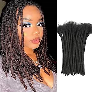 0.8cm Width 8Inch 80 Strands Dreadlock Extensions Real Human Hair 100% Handmade Permanent Loc Extensions Human Hair for Women/Men Can Be Curled and Bleached(width 0.8cm #1B color)