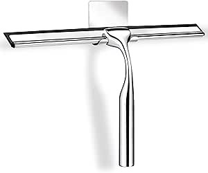 12-Inch Shower Squeegee for Shower Glass Door, All-Purpose Stainless Steel Shower Squeegee with Hook for Bathroom, Mirrors, Tiles and Car Windows (Silver)