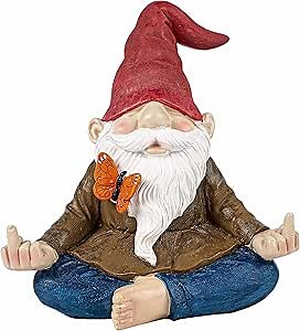 GUTE Large Meditating Zen Garden Gnome Statue Figurine - Middle Finger Angry Namaste, Nomb Statue Decor Ornament for Flowers Lawn, Patio & Yard Art, Sculpture 9.5" Tall (Naughty Meditating)