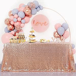 B-COOL Rose Gold Sequin Tablecloth Sparkly Wedding Table Cloths Shiny 50x80 Inch Shimmer Overlay for Valentine's Day Party Baby Shower Reception
