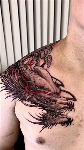 Tattoo Transformation: Dragon Shoulder Tattoo After Hard Work #tattoo #tattooart #dragontattoo
