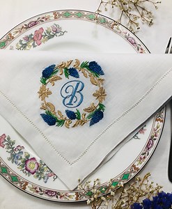 Embroidered Monogram Napkin: Grape Vine Frame, Personalized Table Decor - Etsy UK