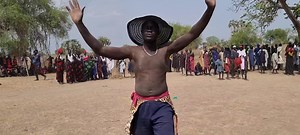 Wrestling update at Nyakabur Boma in Terekeka County Lukule Malou and Lado Makur were warming up. | Muor- Ager Media