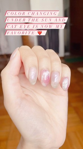 26 shares | Applied a color changing gel polish underneath my cat eye polish on my middle and pinky finger. Love. #chichicho #nails #gelnails #diynails #easynails @behold.gel | Chichicho | Facebook