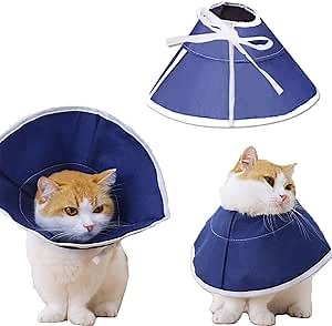 Soft Cloth Cat Cone Collar for Cats Kitten, Recovery Elizabethan Cone for Cat After Surgery, Adjustable E Cone Collar Loops,Cat Anti Licking Protective Wound Healing Collar (S)