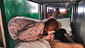 HOSTEL BLOWJOB: the big boobs slut wakes me up with a good blowjob and sucks all my cum