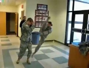 Female Soldier Kicks and Fails