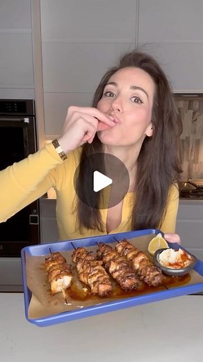 Stella Drivas  on Instagram: "These LEMON PEPPER CHICKEN SKEWERS are super juicy with maximum deliciousness. They disappear quickly. Don’t forget to make the yummy yogurt sauce. Full recipe is on my site: HungryHappens.Net Καλή Όρεξη  Stella"