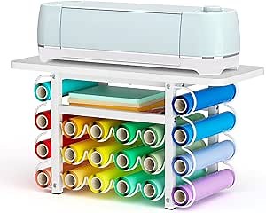 Cricut Compatible Craft Desk with Storage Stand for Tools and Accessories, Carbon Steel Table with 20 Vinyl Rolls Holder, All-in-One Craft Organizer