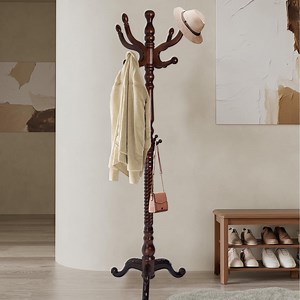 Coat Rack Freestanding, Hall Tree with 11 Hooks, Heavy Duty Wooden Coat Tree Stand, Adjustable Height, Sturdy Base for Bedroom Hallway Office - Load 270lbs