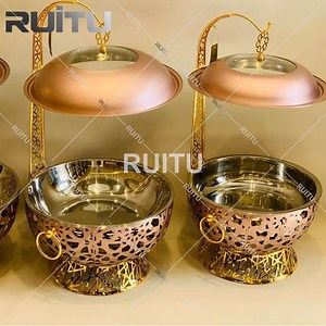 [Hot Item] Wedding Party Food Warmer Display Antique Rose Gold Color Chaffing Dish Chaffing Dish with Water Buffet Catering Serving Indian Copper Chafing Dishes