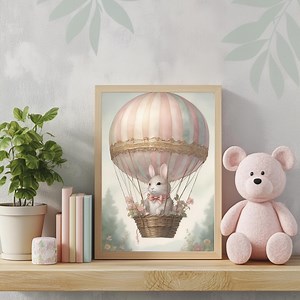 Blush Bunny Nursery Print – Arabella Bunny in Floral Balloon | Heirloom Printable Art for Girls | 2:3 Digital Download - Etsy