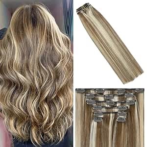 WindTouch Clip in Hair Extensions Real Human Hair 7pcs 115g 22 inch Human Hair Extensions Clip ins Light Medium Brown to Blonde Extensions
