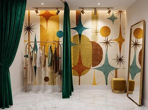 Mid Century Geometric Wallpaper, Retro Atomic Wall Mural, Abstract Starburst Design, Earthy Decor, Peel and Stick Wallpaper, Wallpaper Mural - Etsy