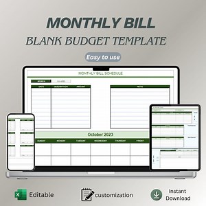 Monatliche Rechnung Blank Budget Vorlage für Excel Google Sheets | Einfaches Blatt für die Rechnungs- und Spesenverfolgung - Etsy.de