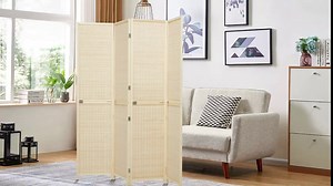 PioneerWorks Folding Privacy Screen - 6ft Tall with Diamond Weave Fiber, 4 Panels, Freestanding, Portable and Stylish. Perfect for Home, Office, Bedroom, and Dorm