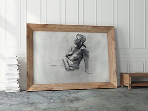 Charcoal Life Drawing Nude Woman – Reclining Pose Fine Art Sketch Print on Paper – Minimalist Figurative Wall Art - Etsy