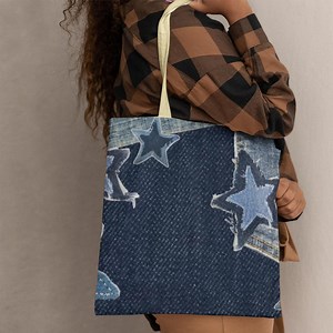 Denim Star Patch Tote | Indigo Blue All-over Print - Etsy Canada