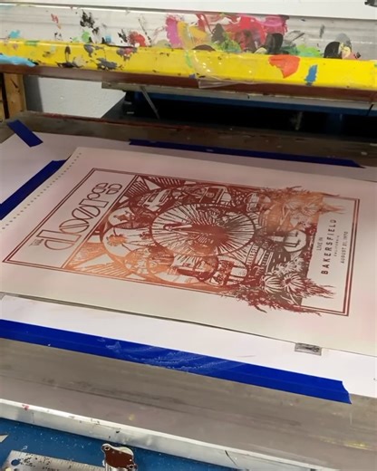 Limited-edition screen-printed poster commemorating the concert which took place in Bakersfield, CA on August 21, 1970. Printed in a run of 200 on 18” x 24” Cougar White Paper. Designed by Kerry Faust and Lou Xray. This is an exclusive which is only available at thedoors.com. | The Doors