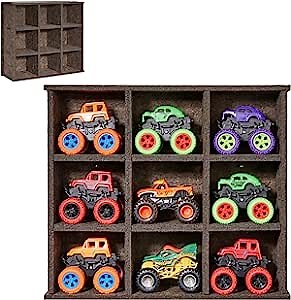 Wall-Mount Display Case Compatible with 9 Monster Jam Trucks, Toy Truck Storage for Monster Jam Trucks for Wall Door (9 Slots-Coffee)