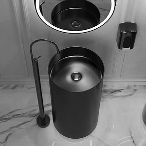 [Hot Item] Black Modern Luxury Round Stainless Steel Sink Pedestal Basin Sink