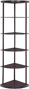 Benzara BM156238 71.75 x 15.75 x 15.75 in. Illuminating Corner Bookcase with Five Pie-Shaped Shelves, Dark Brown