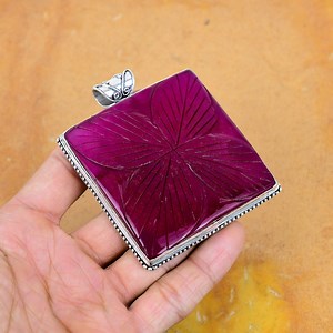 Kashmir Red Ruby Pendant: Handmade 925 Sterling Silver, Large Square Cabochon - Etsy