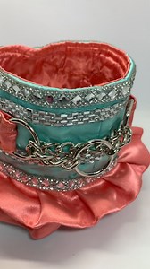 READY TO SHIP 14” total Width (widest it will open to fit over the skull ) Teardrop Coral and Tiffany blue Fully functional padded and lined with satin $220 plus shipping | Celtic K9