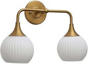 Pathson 2-Lights Milky Globe Wall Sconce Light, Striped Glass Bathroom Wall Vanity Lamp for Mirror, Hardwired Vintage Wall Sconce Lighting for Wall Painting Living Room Bedroom Farmhouse