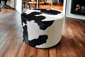 Cowhide Ottoman / Round Cowhide Footstool - Custom Made - Handmade in England - RO - Etsy UK