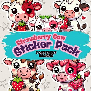 Digital Strawberry Cow Sticker Sheet, Cute Printable Digital Stickers for Planners, Journals, Scrapbooks & Crafts, Kawaii Cow - Etsy Australia