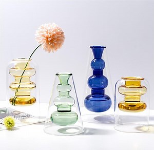 Small Glass Bud Vases for Centerpieces Color Glass Flower Vases Bulk with Cute Rope Design for Wedding Candle Holder