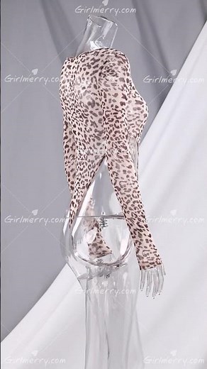 Fashion leopard batch printing long sleeve mesh see-through slim stretch sexy bodysuit EA001739