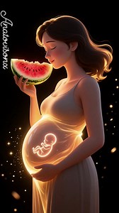 A pregnant woman eats watermelon, and her belly glows with life. #pregancylife #reelsvideo #usamoms #healthymoms #ukparents #usapregnancy #viralvideo | AnatovisionX