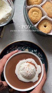 French Hot Chocolate ☕️ Ingredients 1 1/2 cups whole milk 1/2 cup heavy cream 8 oz bittersweet chocolate (chopped) 1/2 tsp espresso powder Pinch of salt 2 tsp brown sugar (optional) Splash of vanilla (optional) Whipped cream (for serving) Instructions In a large saucepan over medium heat, whisk together all ingredients for 5-6 minutes until the chocolate melts and the mixture becomes hot and thick. Stir in additional sugar if desired. Serve warm with whipped cream on top. Enjoy! | The Cooking Di