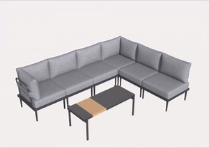 Metal Patio Furniture Set, 5 Pieces Outdoor Sectional Couch Sets with Coffee Table & Washable Thick Cushion, Modular Outdoor Corner Sofa Set for Deck, Patio & Courtyard (Gray)