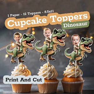 Personalized DINOSAUR Baby Face Cupcake Toppers, Custom Photo Dino Party Favors, Baby Boy Dinosaur Birthday or Dino Baby Shower Decor - Etsy