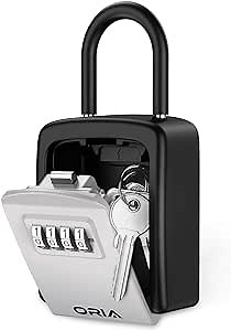 Newest Key Lock Box Wall Mounted, Key Safe Box with Shackle, 5 Keys Capacity, Weatherproof 4 Digit Combination Key Storage Lock Box for Indoor Outdoor (1 Pack, Silver)…