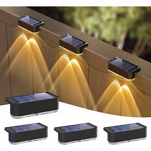 Peasur Solar Fence Lights, Outdoor Deck & Railing Lights, Waterproof LED Step Lighting for Yard, Patio, Stairs - Warm White