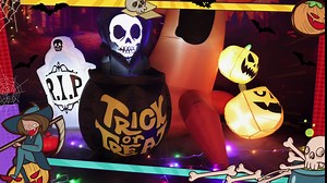 CUTEUP Halloween Inflatables Outdoor Decorations - 8FT Halloween Inflatable Clearance, Halloween Decorations, Scary Tree with Ghost Pumpkin Grim Reaper and Tombstone for Party Garden Lawn Yard Decor